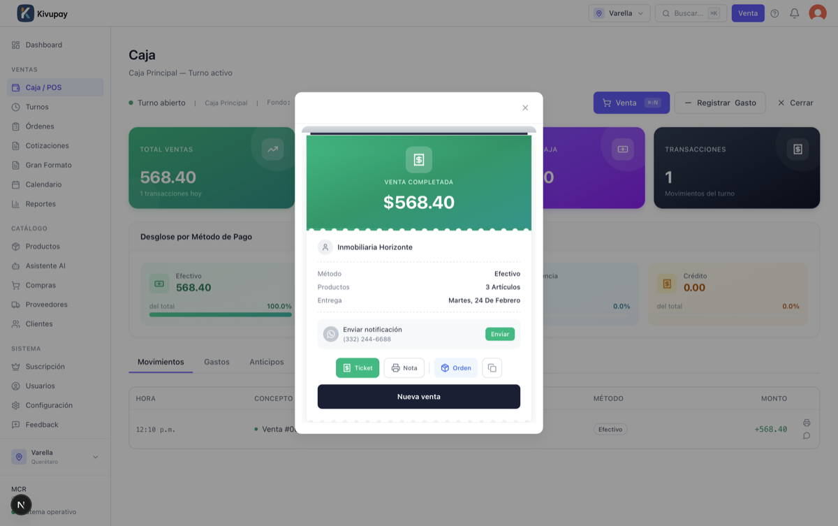 Confirmación y entrega